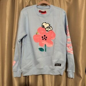 NWT Peanuts Snoopy light blue sweater flower